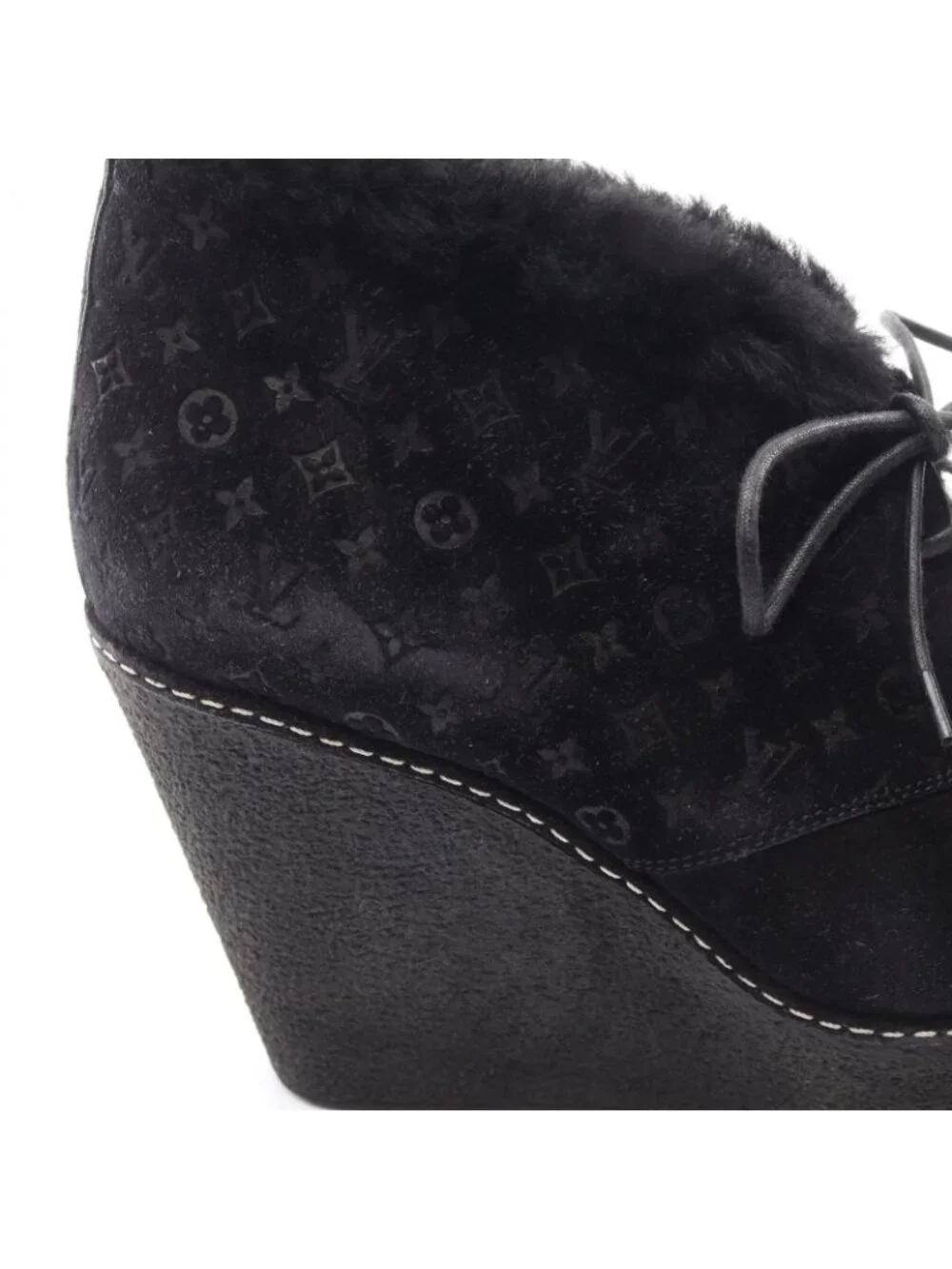 Louis Vuitton Boots Monogram Wedge Sole Short Suede Shearling